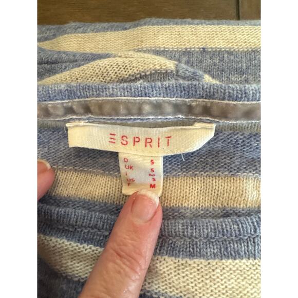 Vintage Esprit Blue Soft Cream Stripe Wool Cashmere Blend Sweater Size Small - Picture 3 of 9